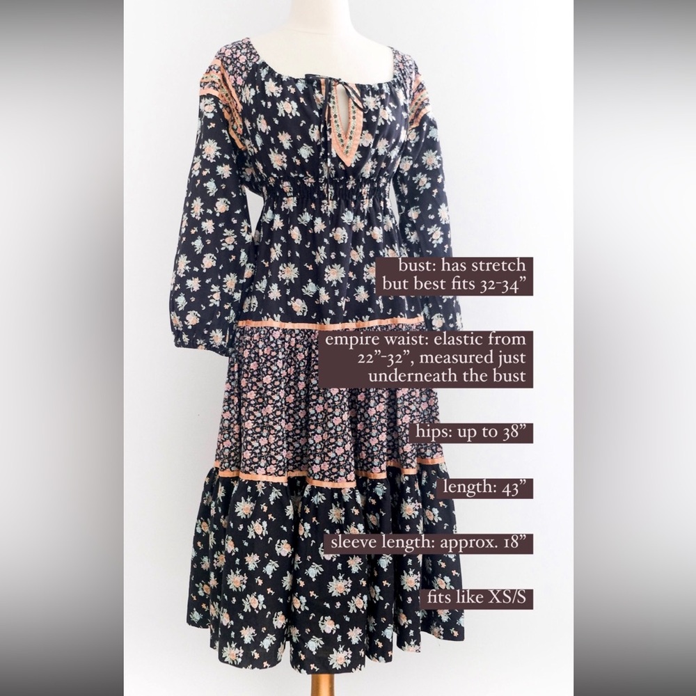 VINTAGE 1970's cotton floral prairie dress - Picture 3 of 5